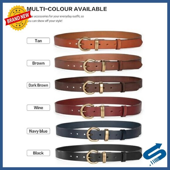 Genuine Leather Belt with Solid Brass Buckle, 1.1 Inch Wide main image 5